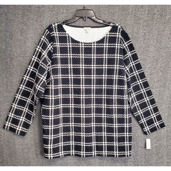 Talbots Tops - Talbots Top Womens 3XL Black & White Plaid Windowpane Ponte Pullover Career NWT